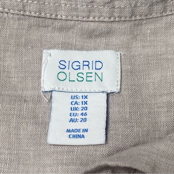 Sigrid Olsen 100% Linen Beige Sleeveless Beachy Shirt Dress Women's Size 1X - Picture 13 of 14